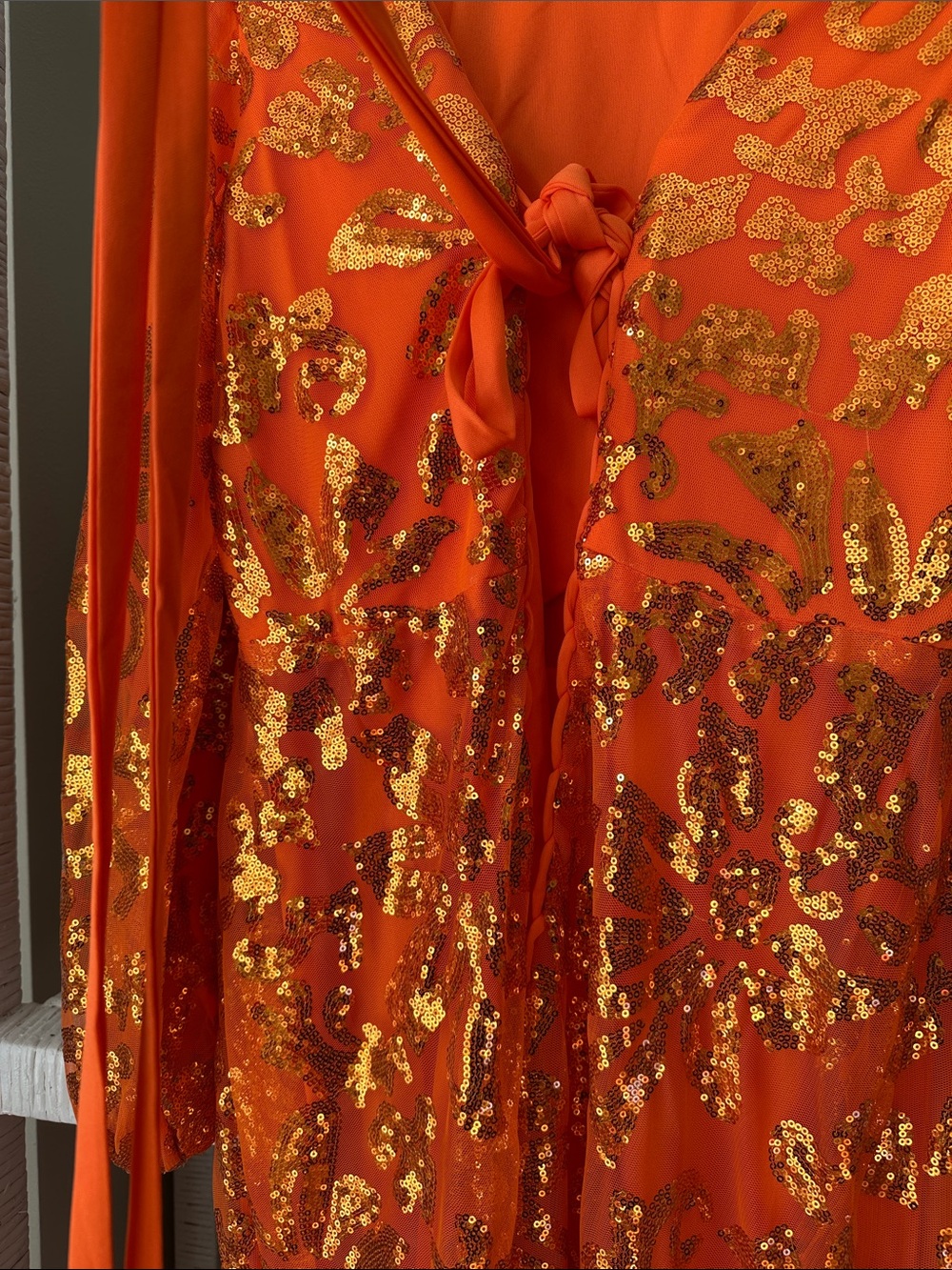Elegant Orange Sequin Maxi Dress - Picture 5 of 7